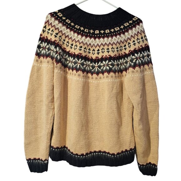 Marisa Christina Sweater Hand Knit Fair Isle Tan Black Ramie Cotton Zip Up - Picture 2 of 15